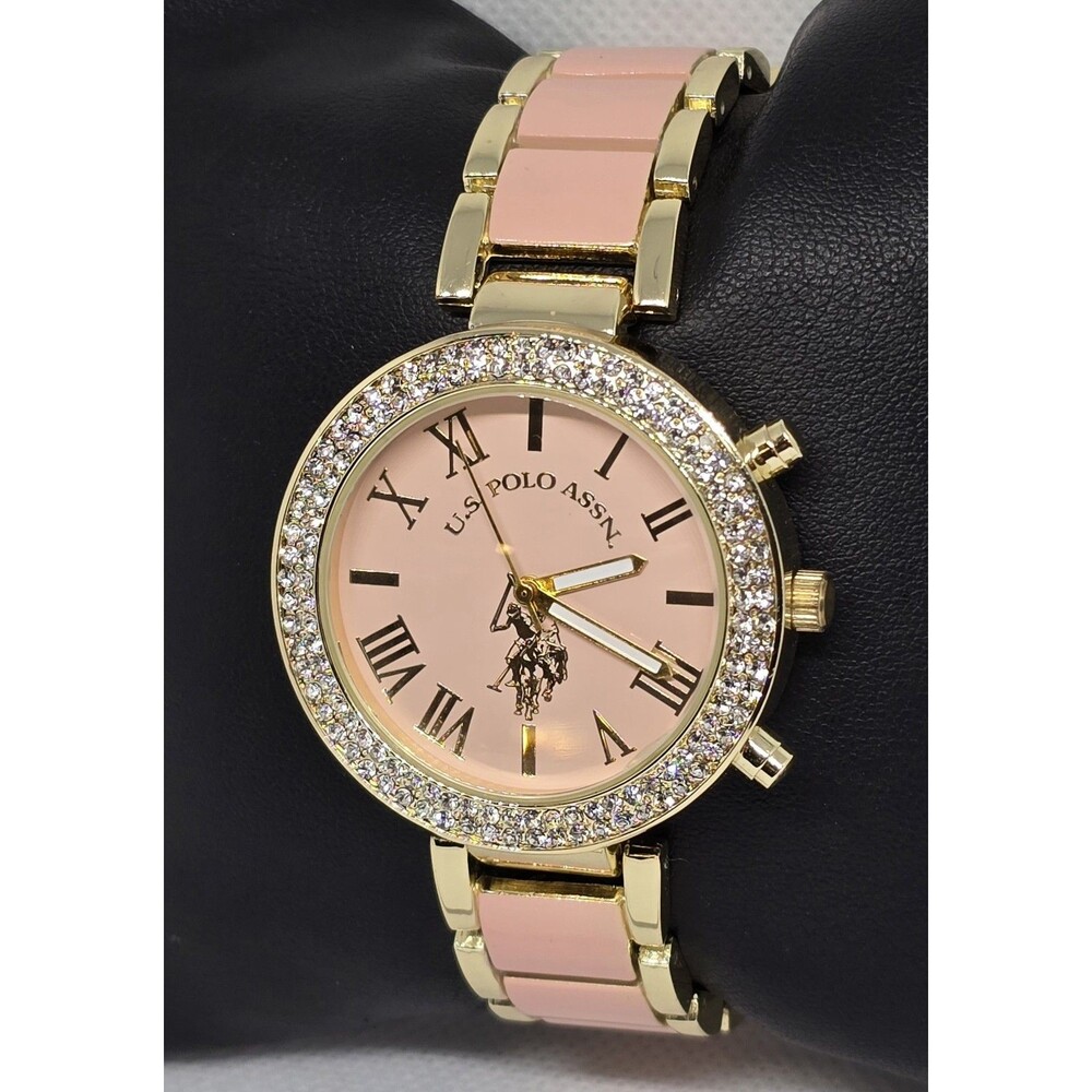 Women's U.S. Polo Assn Trendy Pink Nude Gold Tone Case Bracelet Band Watch 11 - Picture 2 of 7
